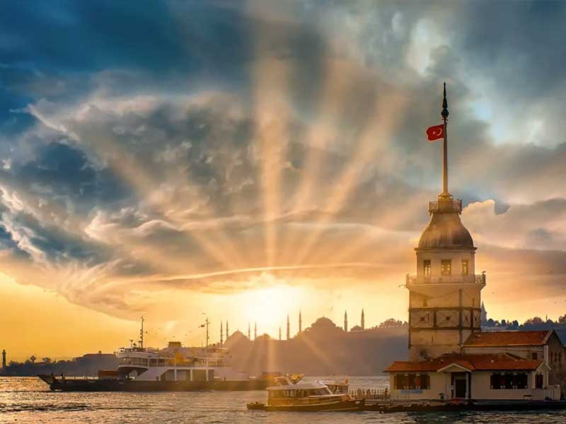 Uskudar sunset Bosphorus Maiden tower view